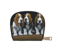 Cute Basset Hound Puppies Leather Semi-Circular Card Bag, Compact and Convenient, Easy to Store