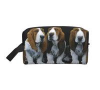 Cute Basset Hound Puppies Prints Large Makeup Bag Makeup Pouch with Handle, Portable Simple Travel Makeup Organizer Case for Women
