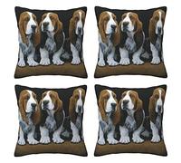 cute basset hound puppies Throw Pillow Cases 4 Pack Square Pillowcases Super Soft Pillow Protectors With Zipper for Couch Livingroom Sofa Bed Office Car,45x45 CM