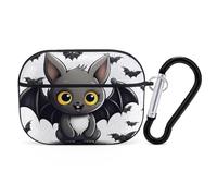 Cute Bat Airpod Pro Case AirPods 2 Case for Women Hard Shell Protective Cover with Carabiner Keychain Compatible with AirPods Case 2nd 1st Generation, Front LED Visible Black