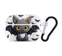 Cute Bat Airpod Pro Case AirPods 2 Case for Women Hard Shell Protective Cover with Carabiner Keychain Compatible with AirPods Case 2nd 1st Generation, Front LED Visible White