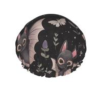 Cute Bat and Floral Double Layered Women'S Long Hair Waterproof Cartoon Pattern Shower Cap