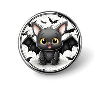 Cute Bat Badges Circle with Button Design, Personalized Picture Pin Brooches, Round Badge Holders for Decorate Hat Shirt Clothing Bag Accessories