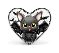 Cute Bat Badges Heart with Button Design, Personalized Picture Pin Brooches, Heart Badge Holders for Decorate Hat Shirt Clothing Bag Accessories