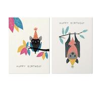 Cute Bat Birthday Card Set of 2 Blank Inside