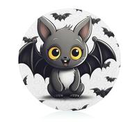 Cute Bat Cutting Board for Kitchen Mini Cheese Chopping Board Round Tempered Glass Chopping Block for Picnic Cutting Pizza Meat Fruit(7.9 Inch)