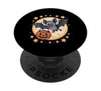 Cute Bat Halloween Trick Or Treat With Pumpkin Moon PopSockets Adhesive PopGrip