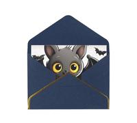 Cute Bat Luxury Pearl Paper Greeting Card With Gold Border, Blank Inside, With Envelope - Birthday, Wedding, Christmas, Valentine