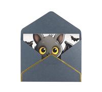 Cute Bat Luxury Pearl Paper Greeting Card With Gold Border, Blank Inside, With Envelope - Birthday, Wedding, Christmas, Valentine