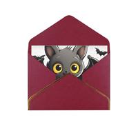 Cute Bat Luxury Pearl Paper Greeting Card With Gold Border, Blank Inside, With Envelope - Birthday, Wedding, Christmas, Valentine