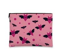 Cute Bat Makeup Bag, Peach Bats Adorable Cosmetic Travel Pouch for Women, Portable Small Canvas Zipper Organizer, Halloween Toiletry Bag, Peach, 7x9 Inch, Bats