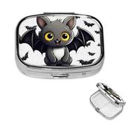 Cute Bat Pill Box 2 Compartment Medicine Pill Organizer Square Pill Case for Purse & Pocket Travel Pillbox Portable Metal Medicine Vitamin Fish Oil Organizer Unique Gift