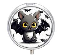 Cute Bat Pill Box 3-Compartment Travel Pill Organizer Portable Round Medicine Case with Mirror Design for Vitamins, Jewelry & Essentials Durable Pocket Pillbox for Purse, Camping