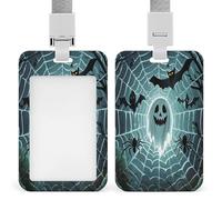 Cute Bat Spider Webs Badge Holder Name ID Card Holder with Lanyard Plastic Name Tag Holders Vertical Card Protector for Office Drivers Licenses & Passes