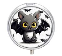 Cute Bat Travel Pill Box Case 3 Compartment Cute Pill Organizer Metal Pill Holder with Mirror Small Medicine Organizer Daily Pill Container for Purse Pocket Portable Meds Box