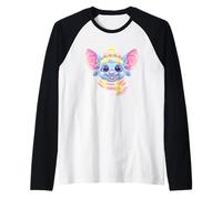 Cute Bat Winter Portrait Colorful Fantasy Graphic Blue Pink Raglan Baseball Tee