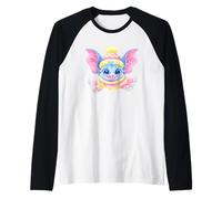 Cute Bat Winter Portrait Colorful Fantasy Graphic Blue Pink Raglan Baseball Tee