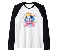 Cute Bat Winter Portrait Colorful Fantasy Graphic Blue Scarf Raglan Baseball Tee