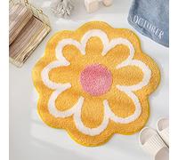 Cute Bath Mat, Soft Superfine Fiber Flower Floor Mat Bathroom, Non Slip Water Absorbent Rug Bath Mat Door Mats Rugs for Entrance Bedroom Kitchen Bathroom Toilet Floors 25.6 x 25.6 Inch (Yellow)
