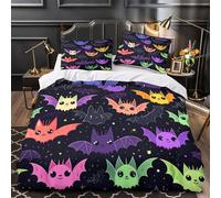 Cute Bats Pattern Duvet Cover 3D Design Printed Anti-allergic 3 Pieces Bedding Set Zipper kawaii Cartoon Comforter Cover Hotel Quality All Season for Adults Kids Women Teens Youth Single（140x200cm）
