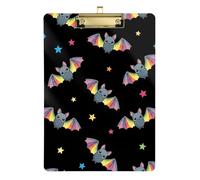 Cute Bats Rainbow Black Acrylic Clipboard Cute Clip Boards Letter Size Clipboards with Low Profile Metal Clip for Women Men Office Supplies