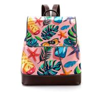 Cute Beach Elements Sunglasses Palm Leaves Starfish Women Laptop Backpack, PU Leather Daypack Fashion Rucksack Travel Shoulder Bag