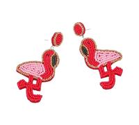 Cute Beaded Flamingo Earrings Bohemian Classic Love Bird Earrings Tropical Flamingos Drop Animal Earrings Women Jewelry, Resin, No Gemstone