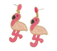 Cute Beaded Flamingo Earrings Bohemian Classic Love Bird Earrings Tropical Flamingos Drop Animal Earrings Women Jewelry, Resin, No Gemstone