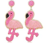 Cute Beaded Flamingo Earrings for Women Handmade Boho Tropical Bird Earrings Statement Pink Animal Flamingo Drop Dangle Earrings Hawaiian Summer Beach Jewelry Gifts, metal, metal