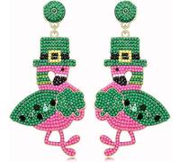 Cute Beaded Flamingo Earrings for Women Handmade Boho Tropical Bird Earrings Statement Pink Animal Flamingo Drop Dangle Earrings Hawaiian Summer Beach Jewelry Gifts, metal, metal