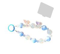 Cute Beaded Phone Charm Strap - Crystal Butterfly Keychain Lanyard | Aesthetic Y.2.K Handmade Mobile Chain for Women Girls, Anti-Lost Wrist Bracelet for Bag Camera Case Accessory