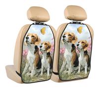 Cute Beagle Dog Car Seat Kick Mats, Daisy Butterfly 2 Pack Back Seat Protectors with Storage Pockets Water Resistant Mud And Scratches with Adjustable Buckle