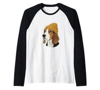 Cute Beagle Dog in Yellow Beanie Art Raglan Baseball Tee