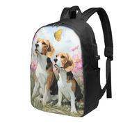 Cute Beagle Dog Laptop Backpack Daisy Butterfly Travel Backpack 17inch Water Resistant Carry on Rucksack with USB Charging Port College Bookbag School Work Bag for Women Men