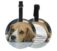 Cute Beagle Dog Lies On Floor,Luggage Tags Pu Leather Name Tag Travel Suitcase Identifier ID Tags Durable Baggage Label 2 pcs