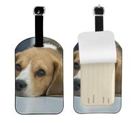 Cute Beagle Dog Lies On Floor,Luggage Tags Pu Leather Name Tag Travel Suitcase Identifier ID Tags Durable Baggage Label 2 pcs