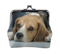 Cute Beagle Dog Lies On Floor, PU Leather Coin Purse, Small Wallets, Change Pouch with Kiss Lock Clasp Buckle, Change Purse