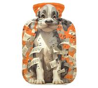 Cute Beagle Dog White Sheet Music Score Orange hot Bottle Water Bag with Soft Cover, 2L hot compresses for The Body for Neck Shoulder Warmer, Hand Feet Warmer, Bolsa para cólicos menstruales