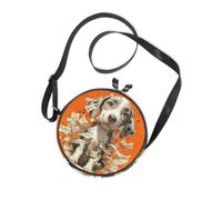Cute Beagle Dog White Sheet Music Score Orange Round Cross Body Purse for Womens Practical with Adjustable Strap Women's Shoulder Handbags Walk the dog Canvas Messenger Purse