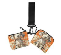Cute Beagle Dog White Sheet Music Score Orange Women's Change Wallet Card Cases Small Detachable Card Money Holder with Wristlet Strap for Lady 2 Pcs, cute Beagle dog white sheet music score Orange