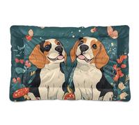 Cute Beagle Dogs Teal Washable Dog Beds Crate Pad Soft Anti-Slip Cat Kennel Crate Pad for Medium/Large Dogs 36" x 24"