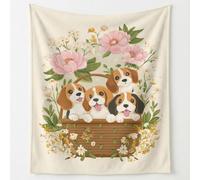 Cute Beagle Flannel Throw Blanket, Cozy Cute Pets Plants Florals Soft Blanket for Bed Sofa Couch, Microfibre Fluffy Blankets for Kids Adults, 150 x 200 cm Beige