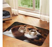 Cute Beagle Pet Feeding Mat Absorbent Pu Leather Dog Cat Food Mats Contain Spills Protects Floors, Anti-Slip Rubber Backing Dog Bowl Mats Easy Clean Pet Placemats 30x45cm