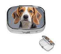 Cute Beagle Pill Box with Mirror, 2 Compartment Small Pill Case for Purse Or Pocket Mini Metal Pill Holder Travel Weekly Medicine Tablet Vitamin Holder Organizer Travel Gifts