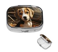 Cute Beagle Pill Case with Mirror Retro 2 Compartment Pill Box Small Pill Organizer for Purse or Pocket Decorative Metal Medicine Vitamin Organizer Unique Gifts