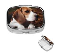 Cute Beagle Pill Case with Mirror Retro 2 Compartment Pill Box Small Pill Organizer for Purse or Pocket Decorative Metal Medicine Vitamin Organizer Unique Gifts