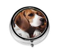 Cute Beagle Pill Case with Mirror Retro 3 Compartment Pill Box Small Pill Organizer for Purse or Pocket Decorative Metal Medicine Vitamin Organizer Unique Gifts