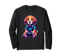 Cute Beagle Playing Video Games Gamer Gaming Long Sleeve T-Shirt