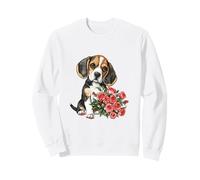 Cute Beagle Puppy Dog with Red Roses Watercolor Art Sweatshirt