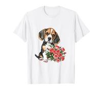 Cute Beagle Puppy Dog with Red Roses Watercolor Art T-Shirt